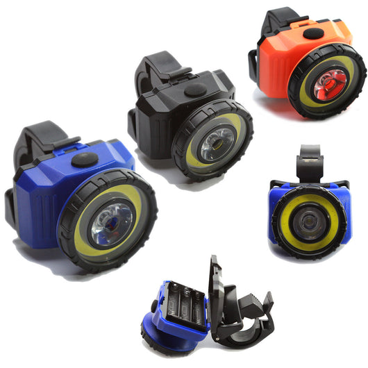 LUCE BICI BICICLETTA TORCIA LED ANTERIORE LED COB + LED 3 WATT AGGANCIO MANUBRIO