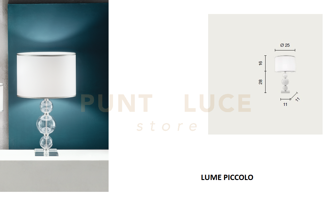 LUME PICCOLO TEBE TRASPARENTE  E CROMO 1 LUCE ATTACCO E14 D.25CM