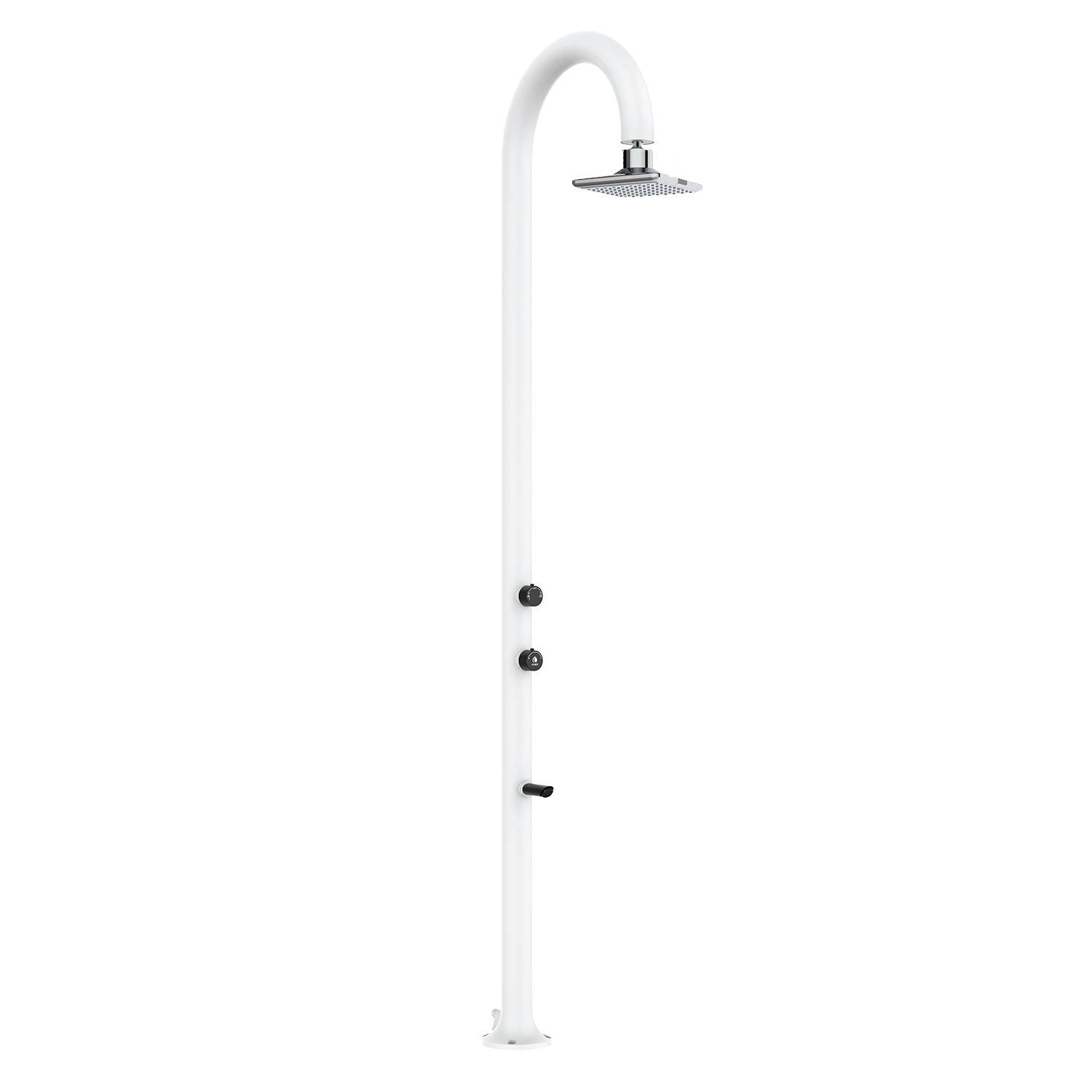 SINED Doccia in Alluminio Bianco con Soffione LED Quadrato e Termometro LCD Doppio Attacco Acqua Posizionabile InternoEsterno Altezza 2235 cm Modello LUNA ALU BIANCA LED