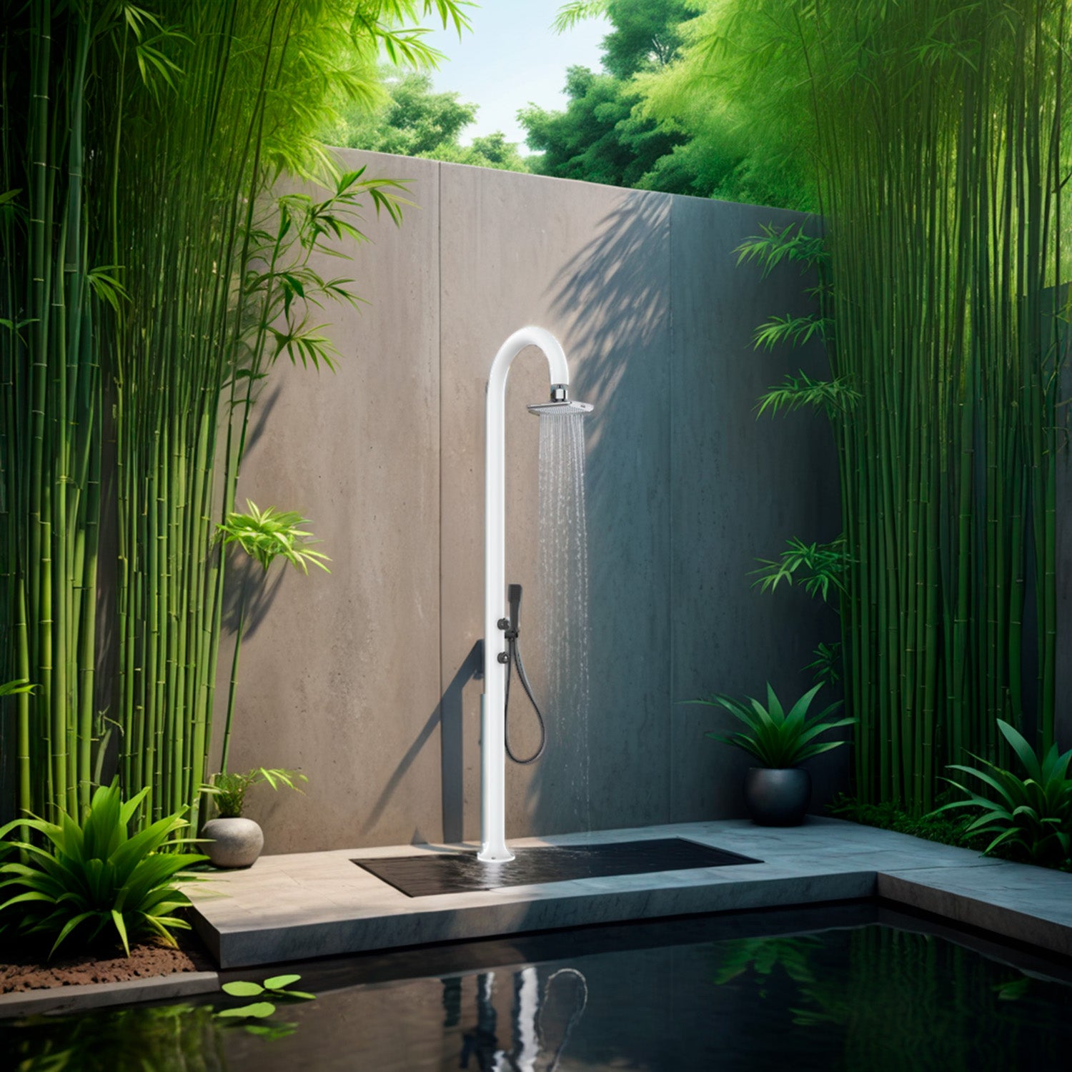 Sined Doccia Led in Alluminio Bianca con Miscelatore e Doccino Doppio Attacco Acqua Installabile Internamente ed Esternamente Modello LUNA-ALU-D-BIANCA-LED