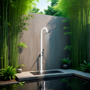 Sined Doccia Led in Alluminio Bianca con Miscelatore e Doccino Doppio Attacco Acqua Installabile Internamente ed Esternamente Modello LUNA-ALU-D-BIANCA-LED