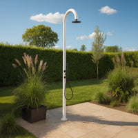 SINED Doccia Bianca In Alluminio Luna Con Doccino Mobile per Acqua Calda e Fredda Soffione Rotondo Doppio Attacco Inferiore e Laterale Ugelli Anticalcare LUNA ALU D BIANCA