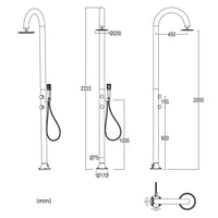 SINED Doccia in Alluminio Nero e Oro con Doccino Mobile per Acqua Calda e Fredda Soffione Rotondo Anticalcare Doppio Attacco Inferiore e Laterale Modello LUNA ALU D NERA ORO
