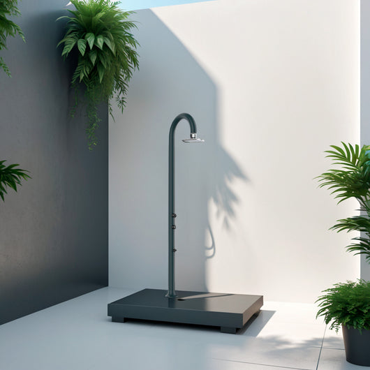 SINED Doccia Esterna in Alluminio Grigio con Soffione LED Quadrato e Termometro LCD Doppio Attacco Acqua Altezza 2235 cm Modello LUNA ALU GRIGIA LED