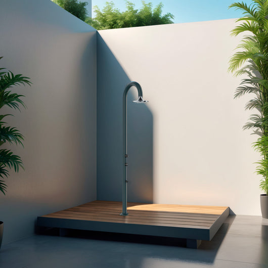 SINED Doccia in Alluminio Grigia con Soffione LED a 3 Getti e Doppio Attacco Posizionabile InternoEsterno Acqua Calda e Fredda LUNA-ALU-GRIGIA-SENSOR