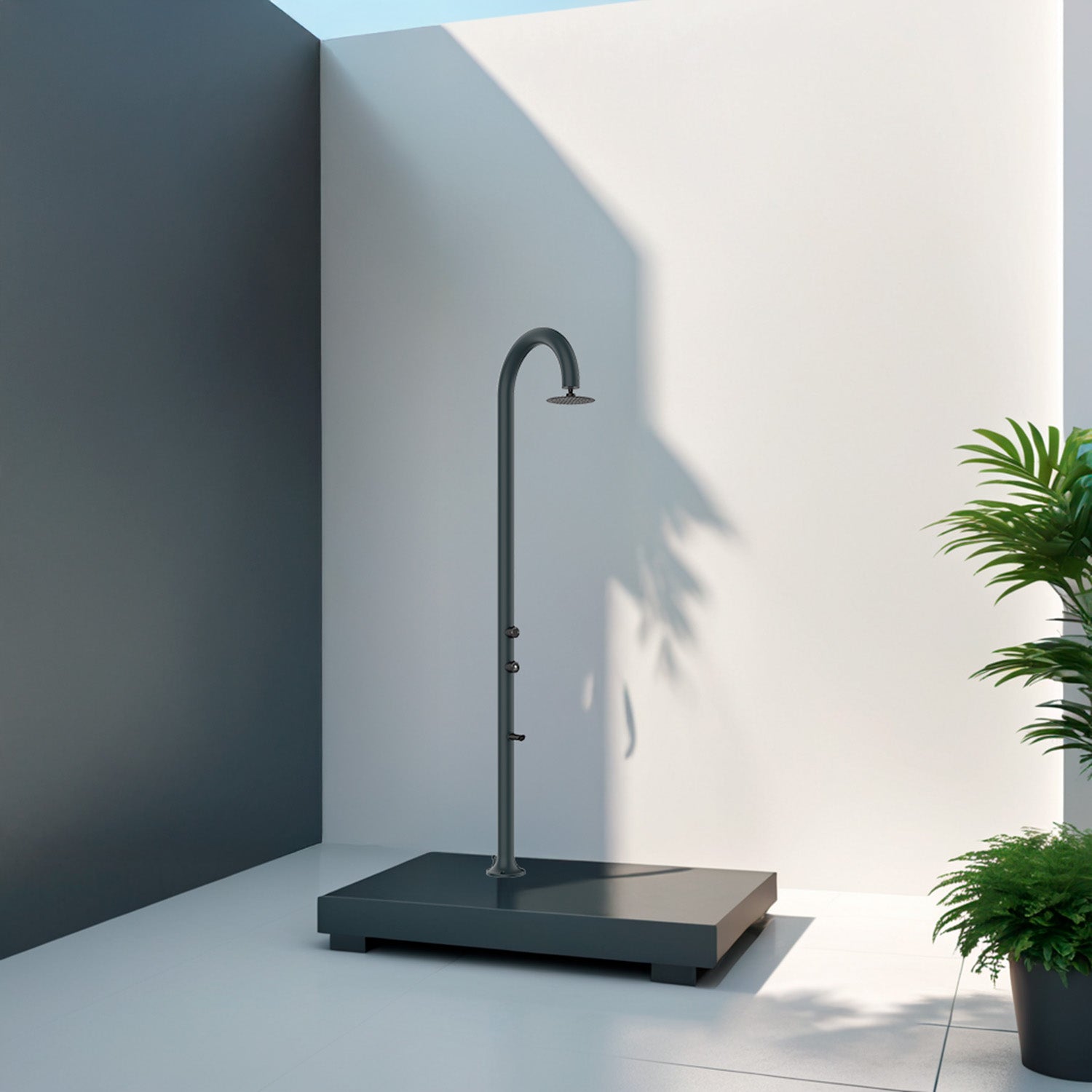 SINED Doccia Esterna in Alluminio Grigia con Miscelatore per Acqua Calda e Fredda Doppio Attacco Installabile Internamente ed Esternamente Modello LUNA ALU GRIGIA