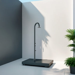 SINED Doccia Esterna in Alluminio Grigia con Miscelatore per Acqua Calda e Fredda Doppio Attacco Installabile Internamente ed Esternamente Modello LUNA ALU GRIGIA