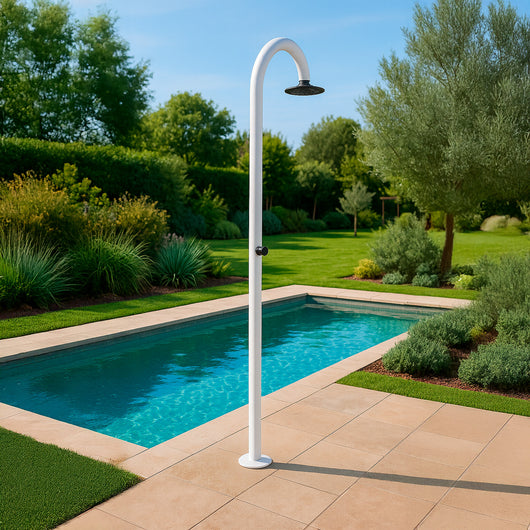 Sined Luna Timer Bianca Doccia In Alluminio Doppio Attacco Acqua Fredda Laterale o Inferiore Doccia Acqua Fredda Temporizzata Con Soffione e Miscelatore Tondo Bianca