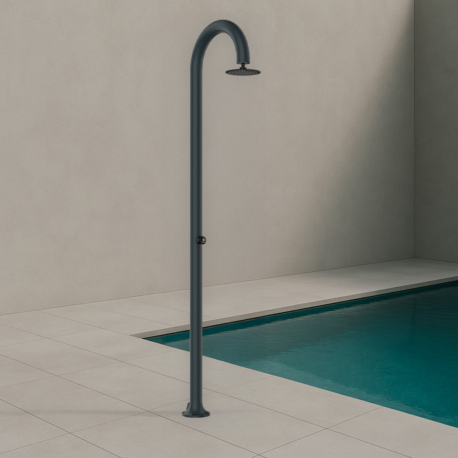 Sined Luna Timer Grigia Doccia In Alluminio Doppio Attacco Acqua Fredda Laterale o Inferiore Doccia Acqua Fredda Su Unico Tubo Interno Temporizzata Con Soffione e Miscelatore Tondo Grigio