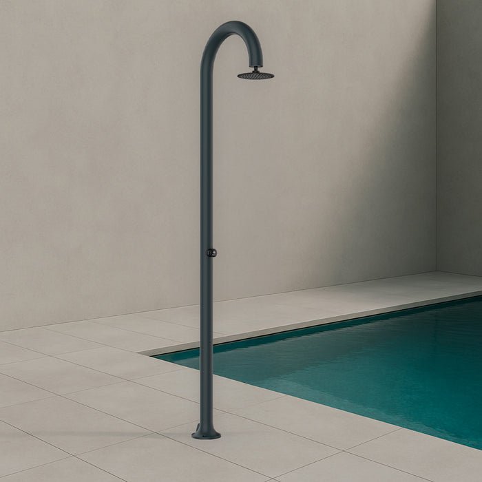 Sined Luna Timer Grigia Doccia In Alluminio Doppio Attacco Acqua Fredda Laterale o Inferiore Doccia Acqua Fredda Su Unico Tubo Interno Temporizzata Con Soffione e Miscelatore Tondo Grigio