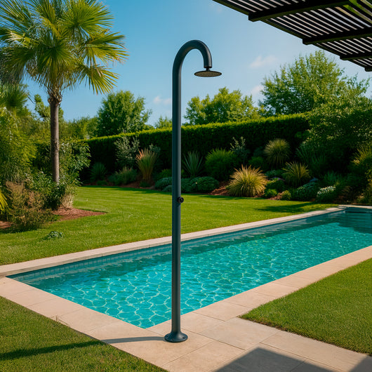 Sined Luna Timer Grigia Doccia In Alluminio Doppio Attacco Acqua Fredda Laterale o Inferiore Doccia Acqua Fredda Su Unico Tubo Interno Temporizzata Con Soffione e Miscelatore Tondo Grigio