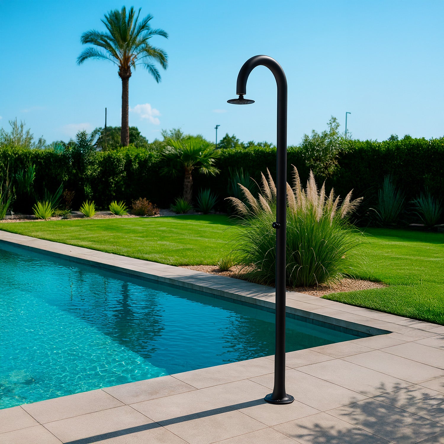 Sined Luna Timer Nera Doccia In Alluminio Doppio Attacco Acqua Fredda Laterale o Inferiore Doccia Acqua Fredda Temporizzata Con Soffione e Miscelatore Tondo Nero Grande Risparmio Acqua