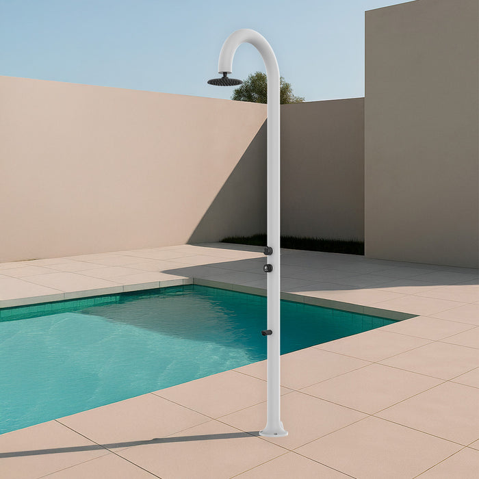 Sined Luna Timer p Bianca Doccia In Alluminio Doppio Attacco Acqua Fredda Laterale o Inferiore Su Un Unico Tubo Interno Doccia Acqua Fredda Temporizzata Con Soffione Lavapiedi e Miscelatore Bianco