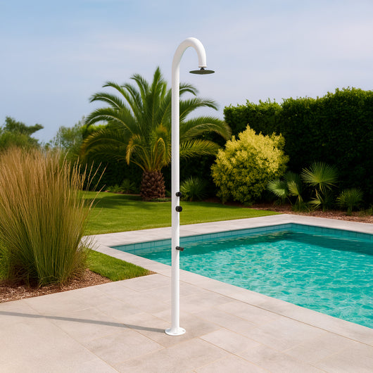 Sined Luna Timer p Bianca Doccia In Alluminio Doppio Attacco Acqua Fredda Laterale o Inferiore Su Un Unico Tubo Interno Doccia Acqua Fredda Temporizzata Con Soffione Lavapiedi e Miscelatore Bianco