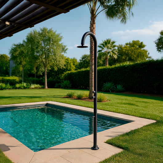 Sined Luna Timer p Nera Doccia In Alluminio Doppio Attacco Acqua Fredda Laterale o Inferiore Su Un Unico Tubo Interno Doccia Acqua Fredda Temporizzata Con Soffione Lavapiedi e Miscelatore Nero