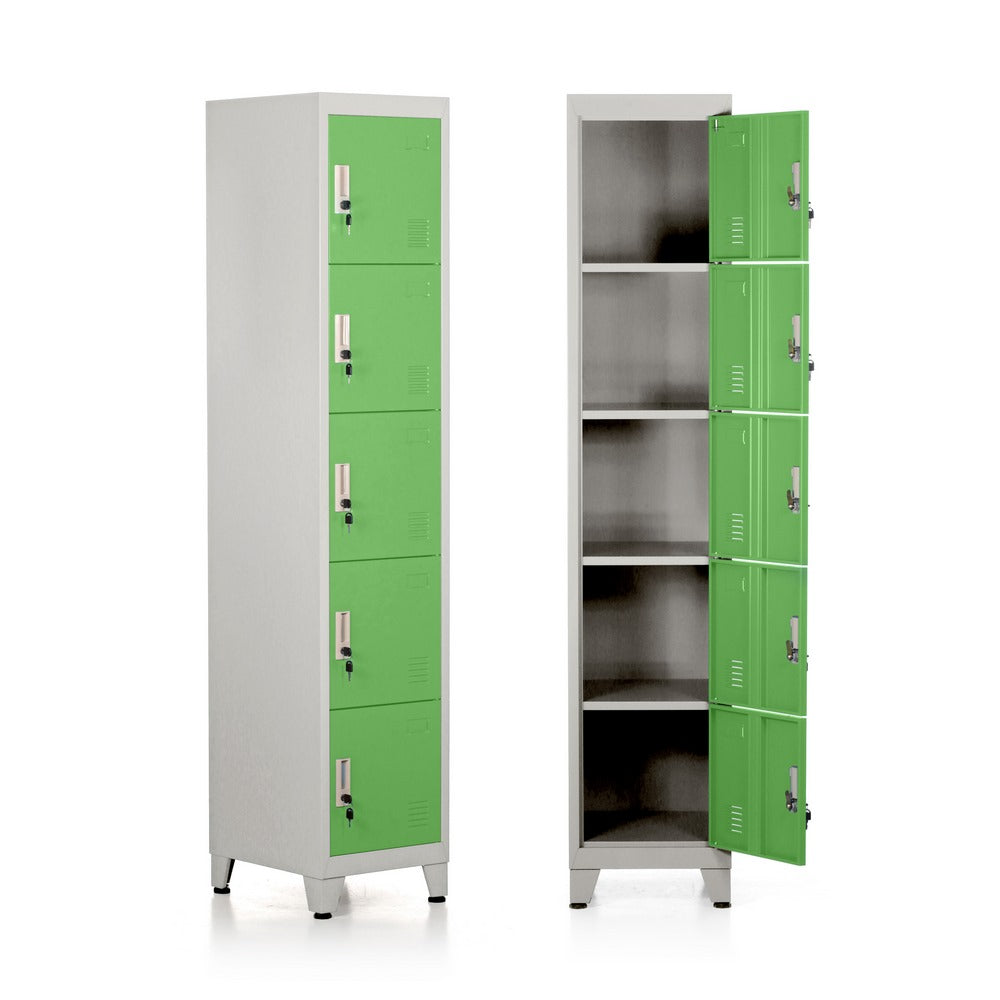 Armadietto metallico multiuso con 5 ante verde 180x38x45 cm