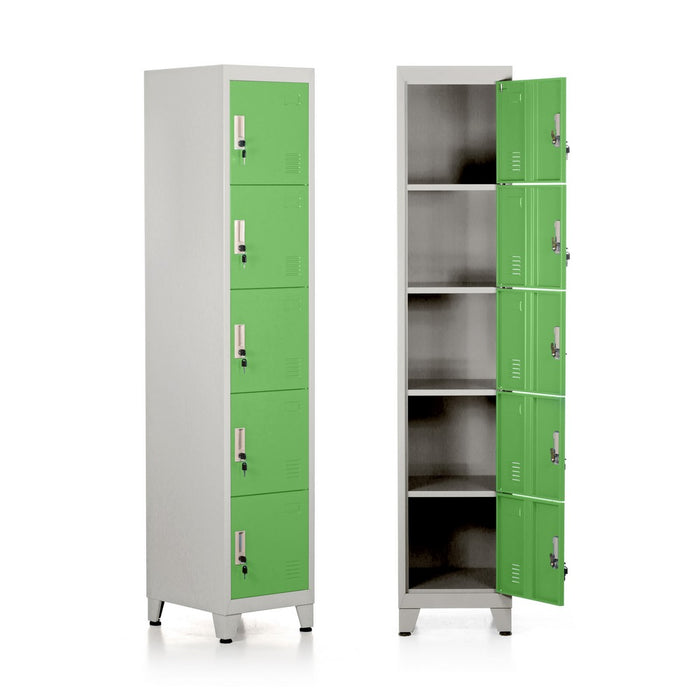 Armadietto metallico multiuso con 5 ante verde 180x38x45 cm