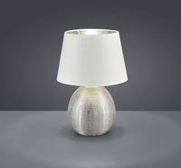 LUXOR LAMPADA TAVOLO GRANDE BASE CERAMICA ARGENTO E PARALUME BIANCO INTERNO ARGENTO H. 35CM D. 24CM ATTACCO E27