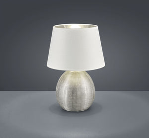 LUXOR LAMPADA TAVOLO GRANDE BASE CERAMICA ARGENTO E PARALUME BIANCO INTERNO ARGENTO H. 35CM D. 24CM ATTACCO E27