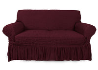 Copridivano Elasticizzato Arricciato Con Volants Tinta Unita Luxory Bordeaux - 2 Posti - Bordeaux