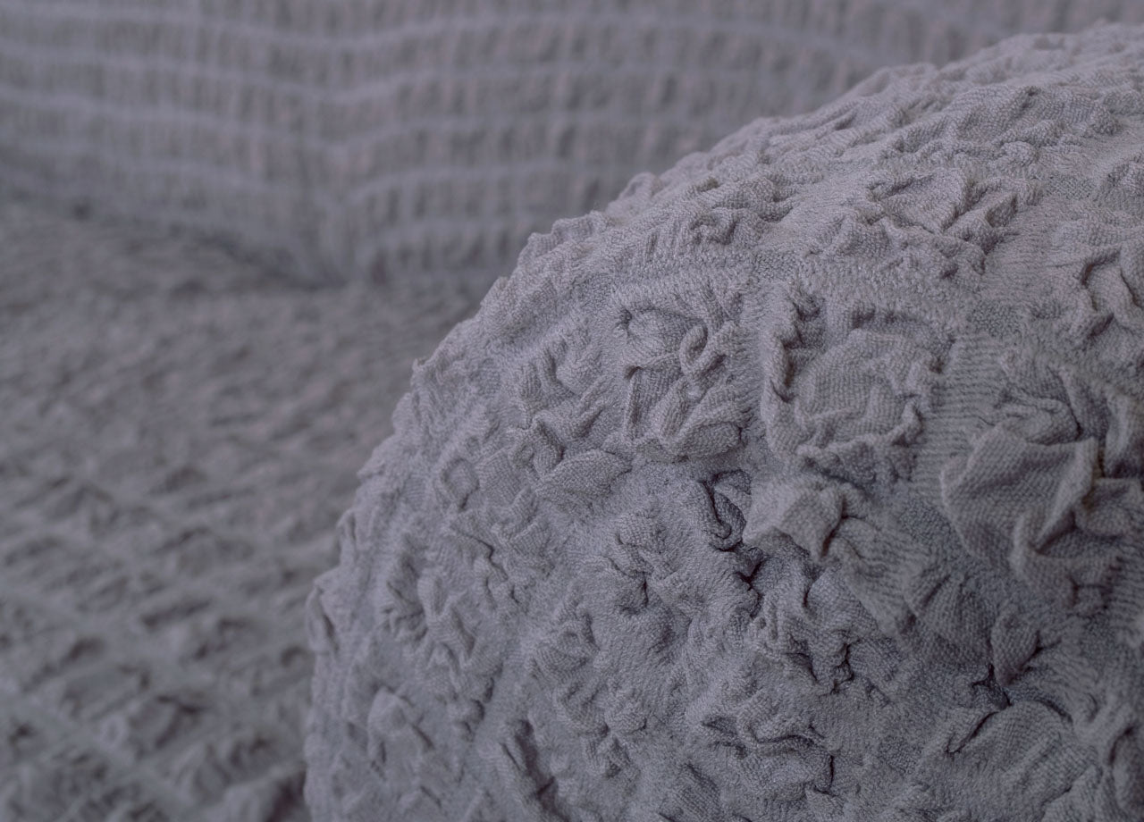 Copridivano Elasticizzato Arricciato Con Volants Tinta Unita Luxory Grigio Chiaro - 4 Posti - Grigio Ch