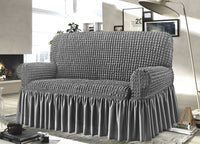 Copridivano Elasticizzato Arricciato Con Volants Tinta Unita Luxory Grigio Chiaro - 4 Posti - Grigio Ch