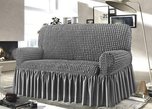 Copridivano Elasticizzato Arricciato Con Volants Tinta Unita Luxory Grigio Chiaro - 4 Posti - Grigio Ch