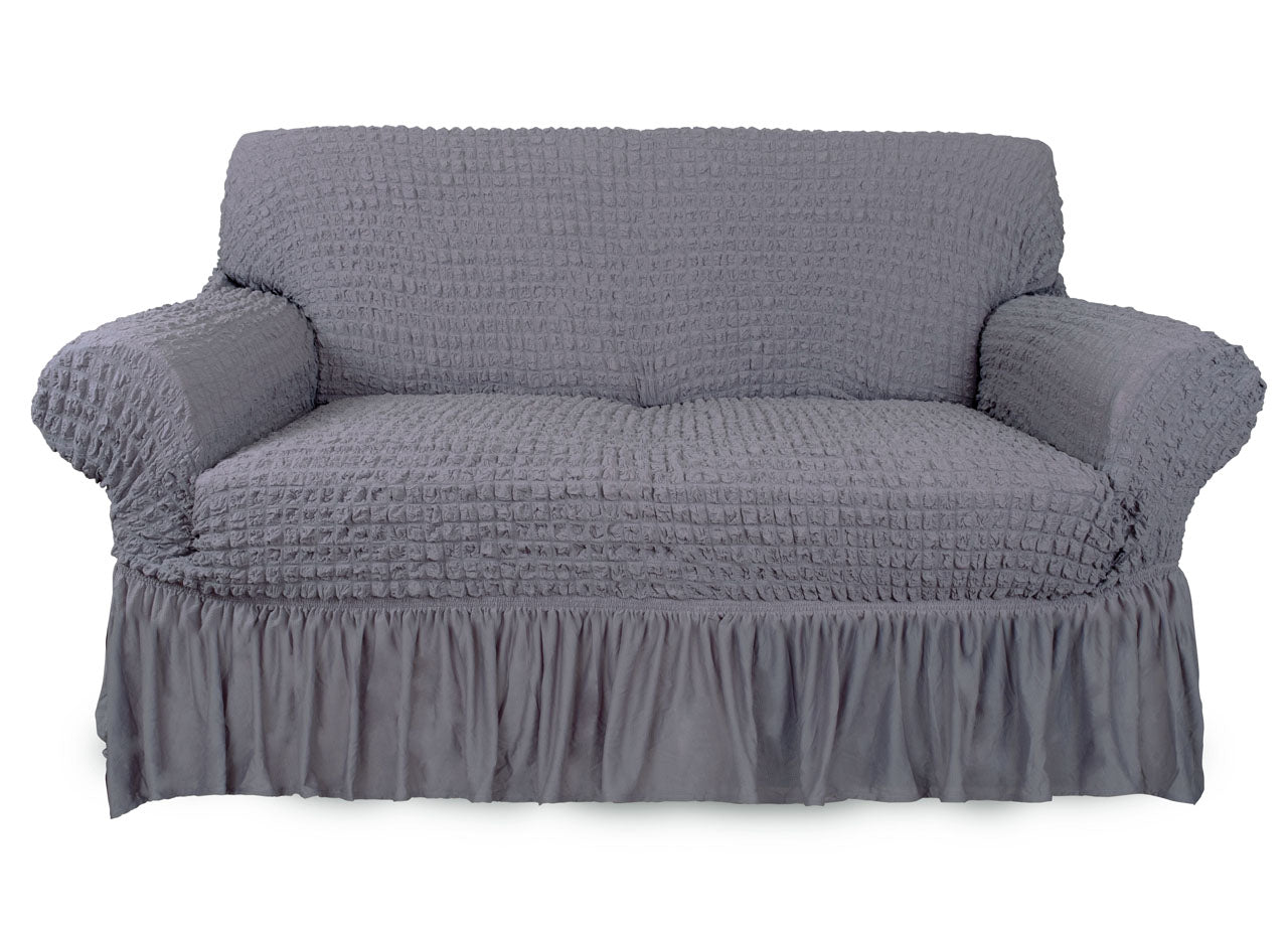 Copridivano Elasticizzato Arricciato Con Volants Tinta Unita Luxory Grigio Chiaro - 4 Posti - Grigio Ch