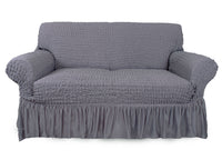 Copridivano Elasticizzato Arricciato Con Volants Tinta Unita Luxory Grigio Chiaro - 4 Posti - Grigio Ch