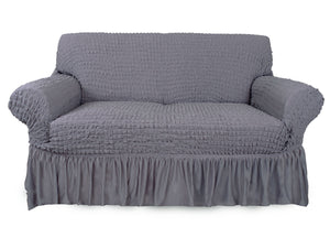 Copridivano Elasticizzato Arricciato Con Volants Tinta Unita Luxory Grigio Chiaro - 4 Posti - Grigio Ch