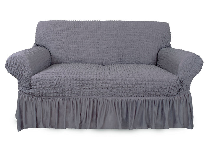 Copridivano Elasticizzato Arricciato Con Volants Tinta Unita Luxory Grigio Chiaro - 4 Posti - Grigio Ch