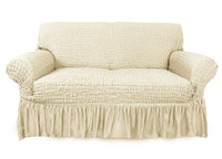 Copridivano Elasticizzato Arricciato Con Volants Tinta Unita Mod Luxory Panna - 2 Posti - Panna