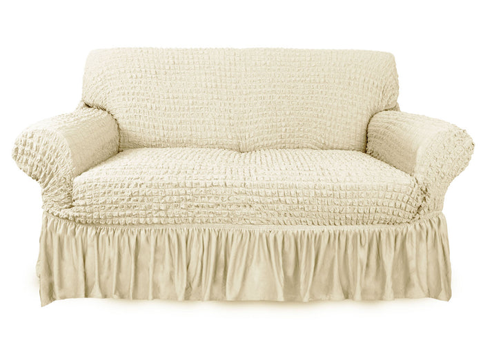 Copridivano Elasticizzato Arricciato Con Volants Tinta Unita Mod Luxory Panna - 2 Posti - Panna