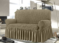 Copridivano Elasticizzato Arricciato Con Volants Tinta Unita Mod Luxory Tortora - 3 Posti - Tortora