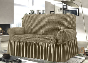 Copridivano Elasticizzato Arricciato Con Volants Tinta Unita Mod Luxory Tortora - 3 Posti - Tortora