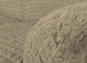 Copridivano Elasticizzato Arricciato Con Volants Tinta Unita Mod Luxory Tortora - 3 Posti - Tortora