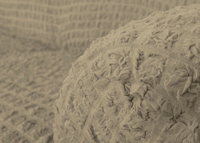 Copridivano Elasticizzato Arricciato Con Volants Tinta Unita Mod Luxory Tortora - 3 Posti - Tortora