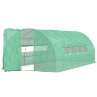 Serra per Orto a Tunnel con Porta e 8 Finestre, Serra da Giardino in PE e Metallo Zincato, per Coltivazaione Piante, 600x300x200cm