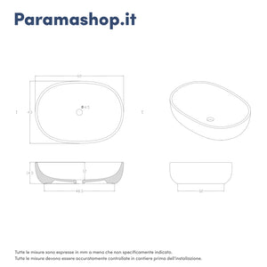 Lavabo da appoggio ovale 60x43x14,5cm in Bianco Lucido