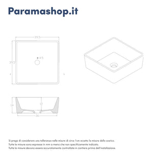 Lavabo da appoggio quadrato 39,5x39,5x14 cm Bianco