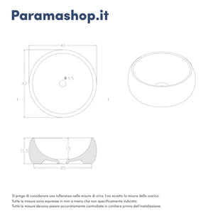 Lavabo da appoggio tondo 40x40x15,5 cm Bianco