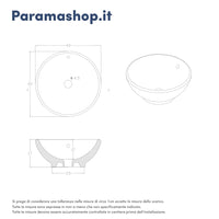 Lavabo da appoggio tondo con troppopieno 40x40x17 cm Bianco