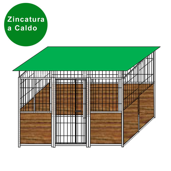 Recinto per cani da 3x2 metri coperto con pannelli mezzo legno e mezzo rete zincatura a caldo