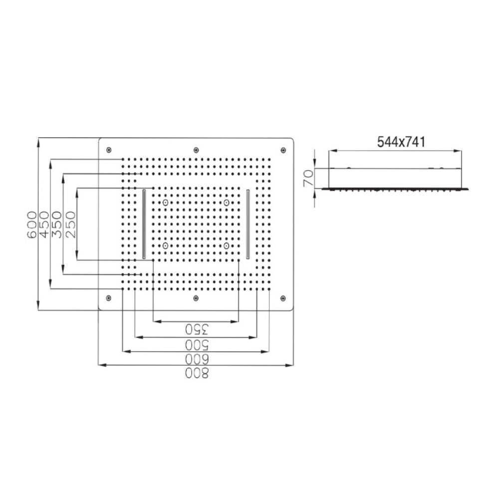 Soffione doccia led a incasso a soffitto installazione con cascata materiale acciaio inox rettangolare