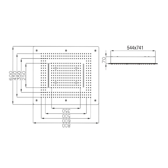 Soffione doccia led a incasso a soffitto installazione con cascata materiale acciaio inox rettangolare