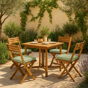 Set tavolo e 4 sedie da esterno in legno richiudibile 110x90 cm Vittoria