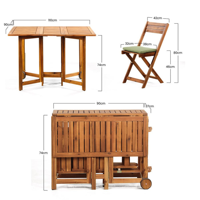 Set tavolo e 4 sedie da esterno in legno richiudibile 110x90 cm Vittoria