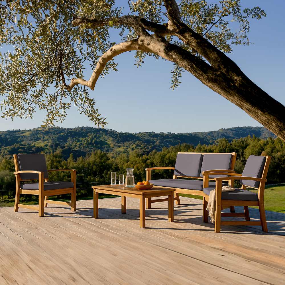 Set da giardino in legno Sassari con cuscini grigi