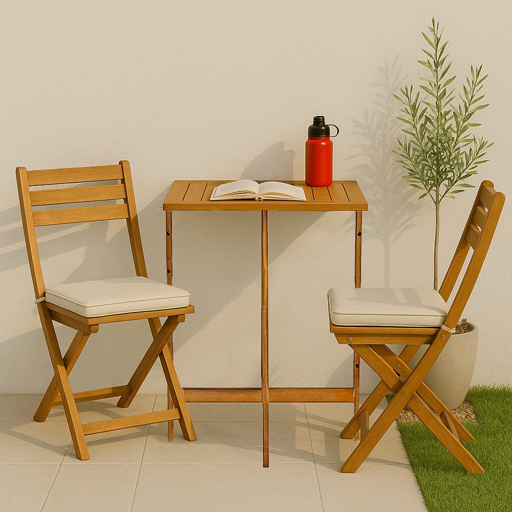 Set tavolino con 2 sedie da balcone salvaspazio in legno Melzo