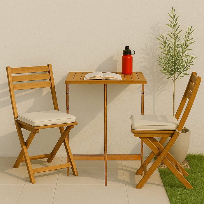 Set tavolino con 2 sedie da balcone salvaspazio in legno Melzo